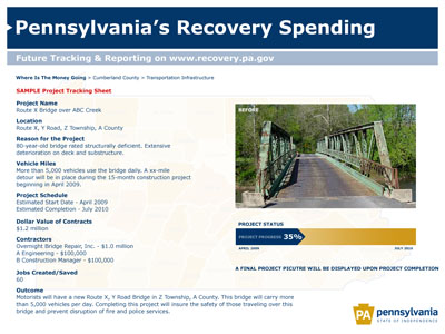 An example of how a project will be displayed for tracking on the State's recovery accountability Web site.