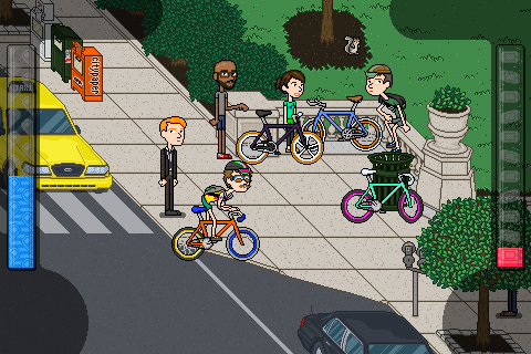 A screenshot from “Hipster City Cycle” Port127’s iPhone game based in Philly.
