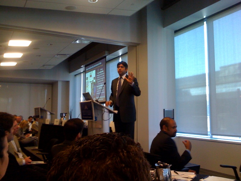 Aneesh Chopra, the first Chief Technology Officer of the United States addresses the Chamber of Commerce event at the Cira Center.