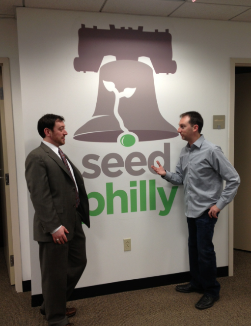 Seed Philly founder Brad Denenberg, at right, with the Center City accelerator’s project manager Bill Mellinger.