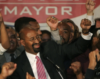Michael Nutter in May 2007 celebrating his primary election victory.