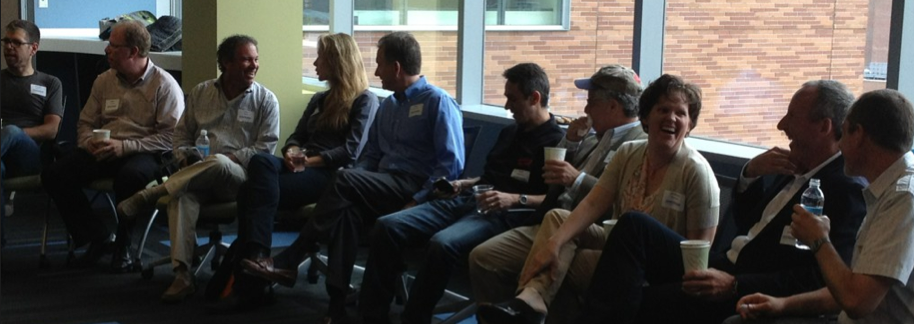 Nearly a dozen former Infonautics employees gathered for a panel during the Entrepreneur Summer Camp.