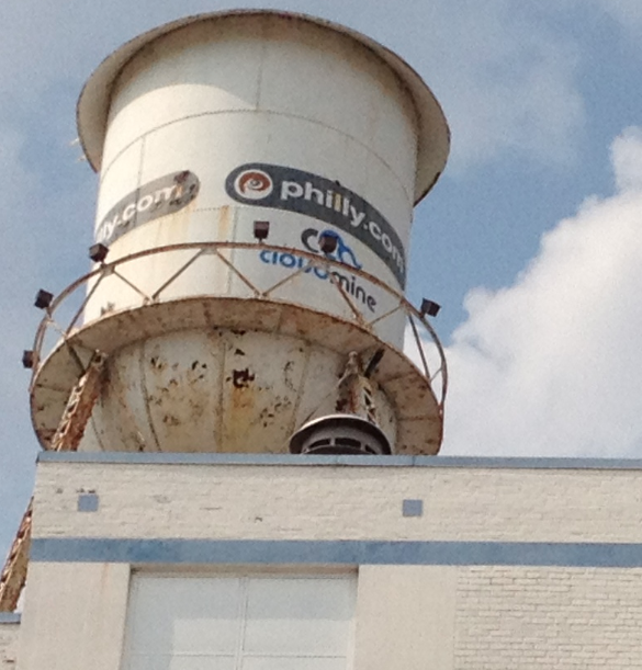 The Cloudmine logo on the Callowhill water tower that is atop its offices at Venturef0rth, spotted in June 2012. Cloudmine has since moved to its own office in Center City. (Courtesy photo).