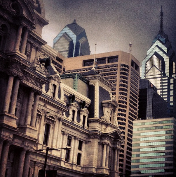 City Hall and Philly skyscrapers.