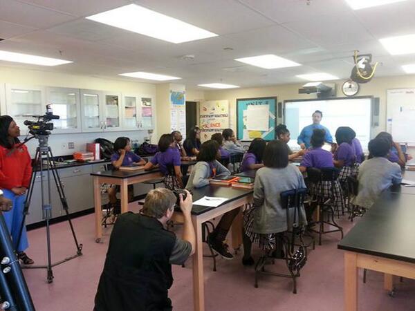Students at Baltimore Leadership School receive their tablets. Photo credit: 1sqbox