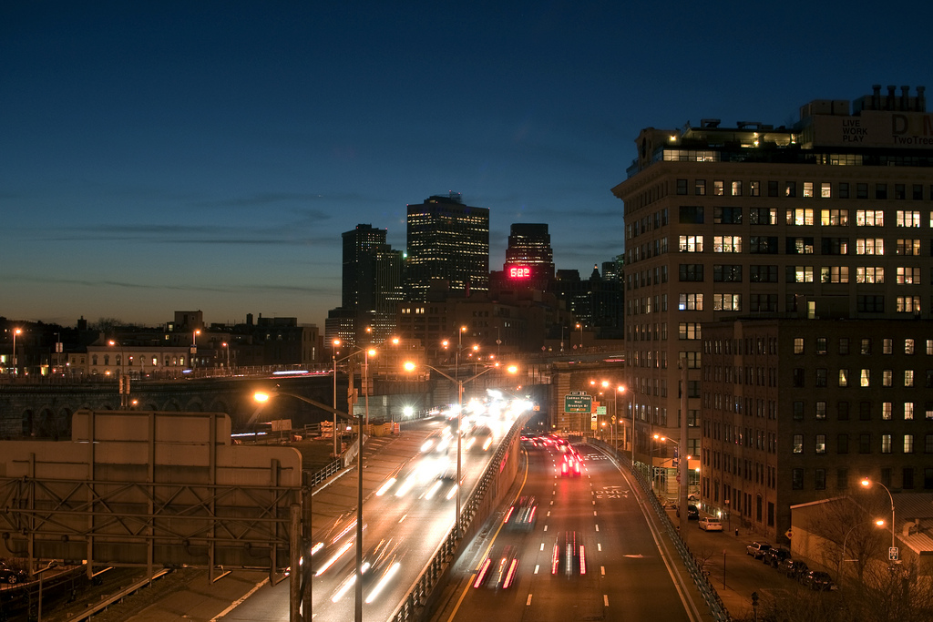 The BQE at dusk, by Flickr user RoeyAhram [Creative Commons]