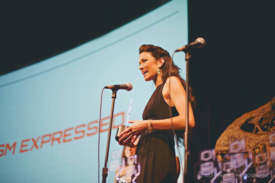 Michele McKeone of Autism Expressed accepts the award for Startup of the Year at the 2013 Philadelphia Geek Awards.