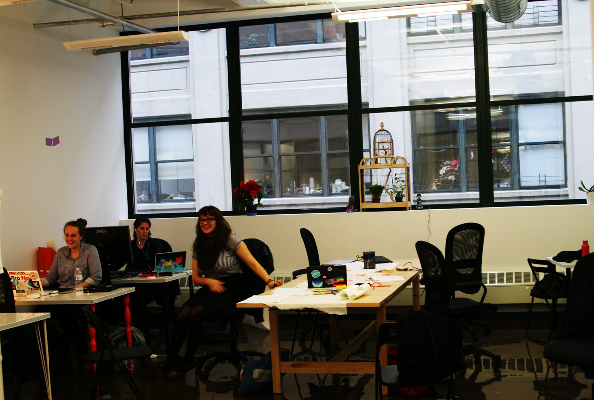 Erica Sackin, center, inside Mozilla’s new Dumbo outpost.