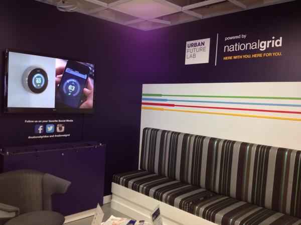 National Grid sponsored meeting space and charging station, inside the Urban Future Lab.