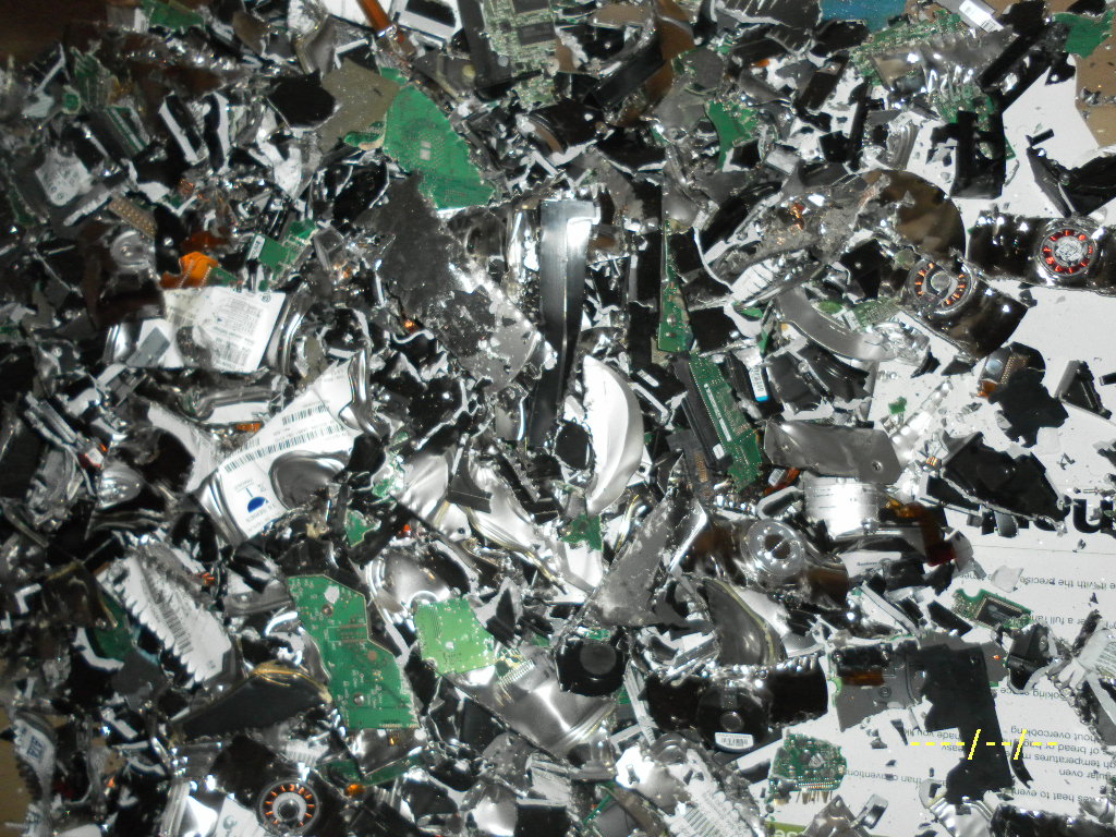 Pieces of 50 hard drives shredded by Securis.