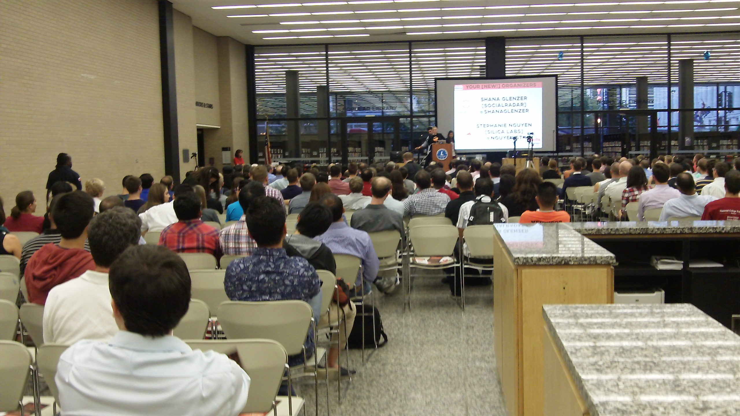 About 500 tech enthusiasts gathered at the Martin Luther King Jr. Memorial Library for a DC Tech Meetup.