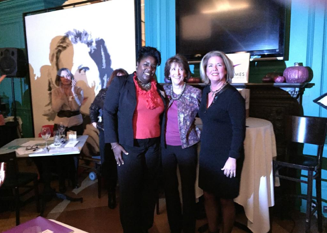 Tanya Whye, left, the "Remarkable Ideas" competition winner, with Great Dames CEO Sharon Hake and Delaware First Lady Carla Markell.