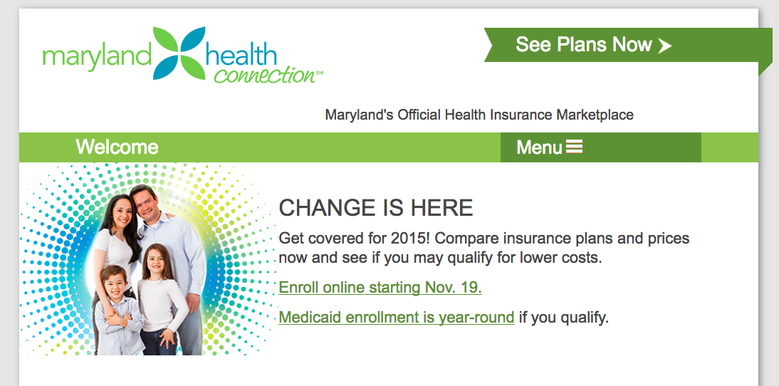 A screenshot from Maryland’s new health insurance marketplace.