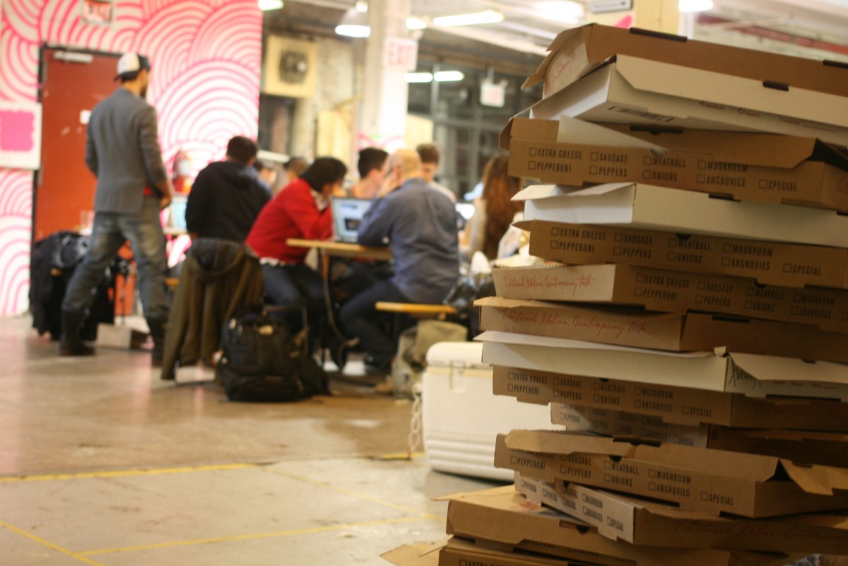 Pizza boxes (Photo by Brady Dale).