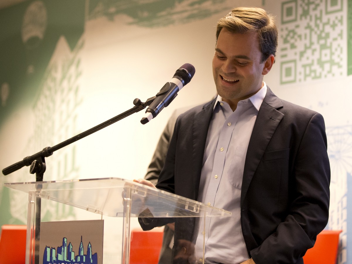 Carlos Vega, CEO of Tesorio and a Y Combinator alum, speaks at the StartUp PHL funding announcement event, fall 2014.