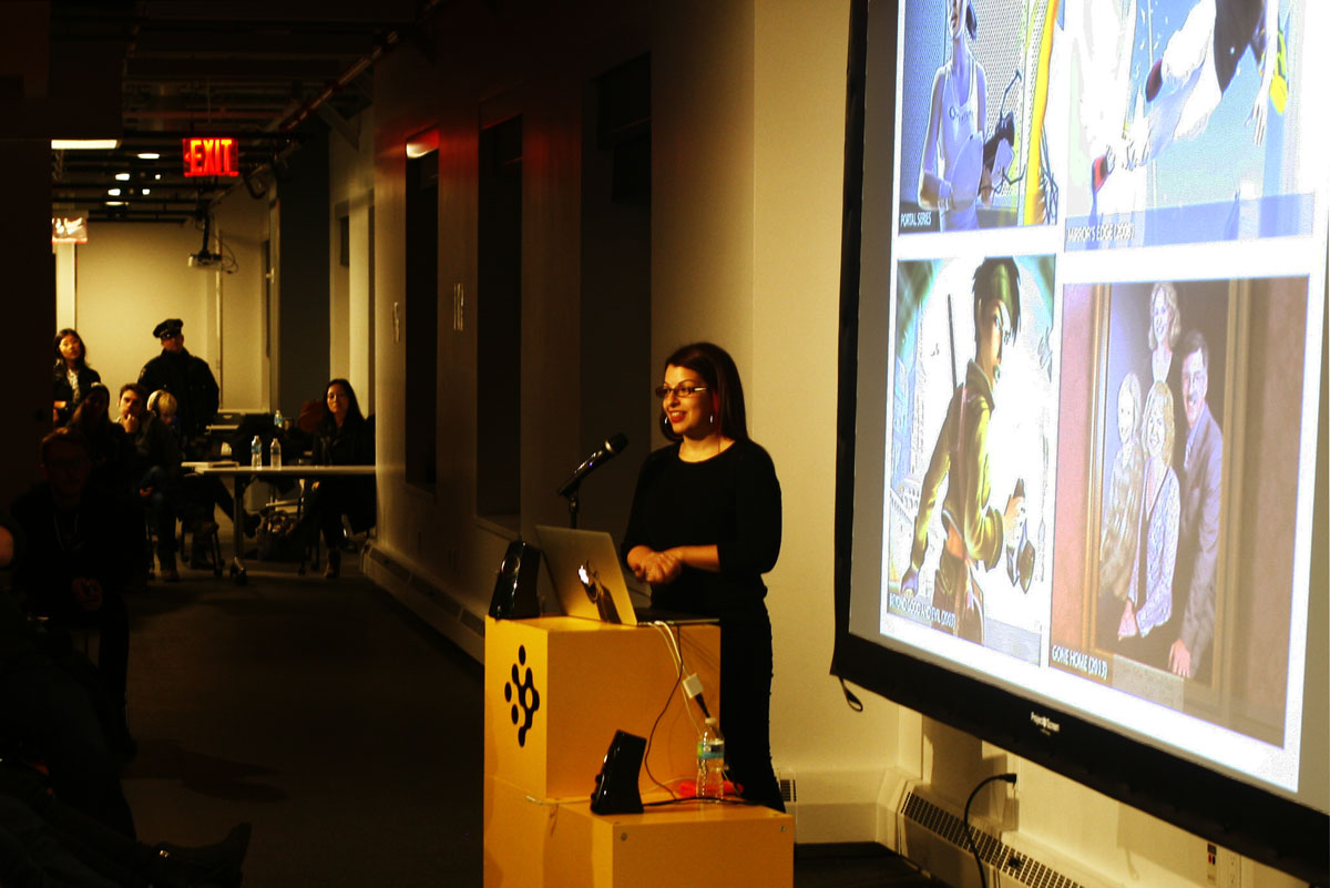 Anita Sarkeesian of Feminist Frequency at NYU Game Center. Photo by Brady Dale.