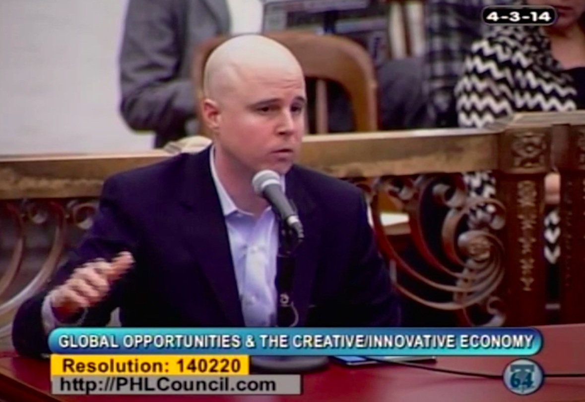 Arcweb CEO Chris Cera speaks at a City Council hearing in 2014 on how local entrepreneurs view the city’s schools crisis.
