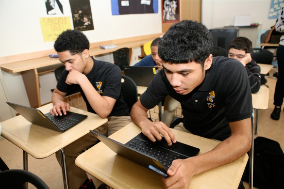Kensington CAPA students are using Chromebooks in English, history, and 9th-grade math classes.
