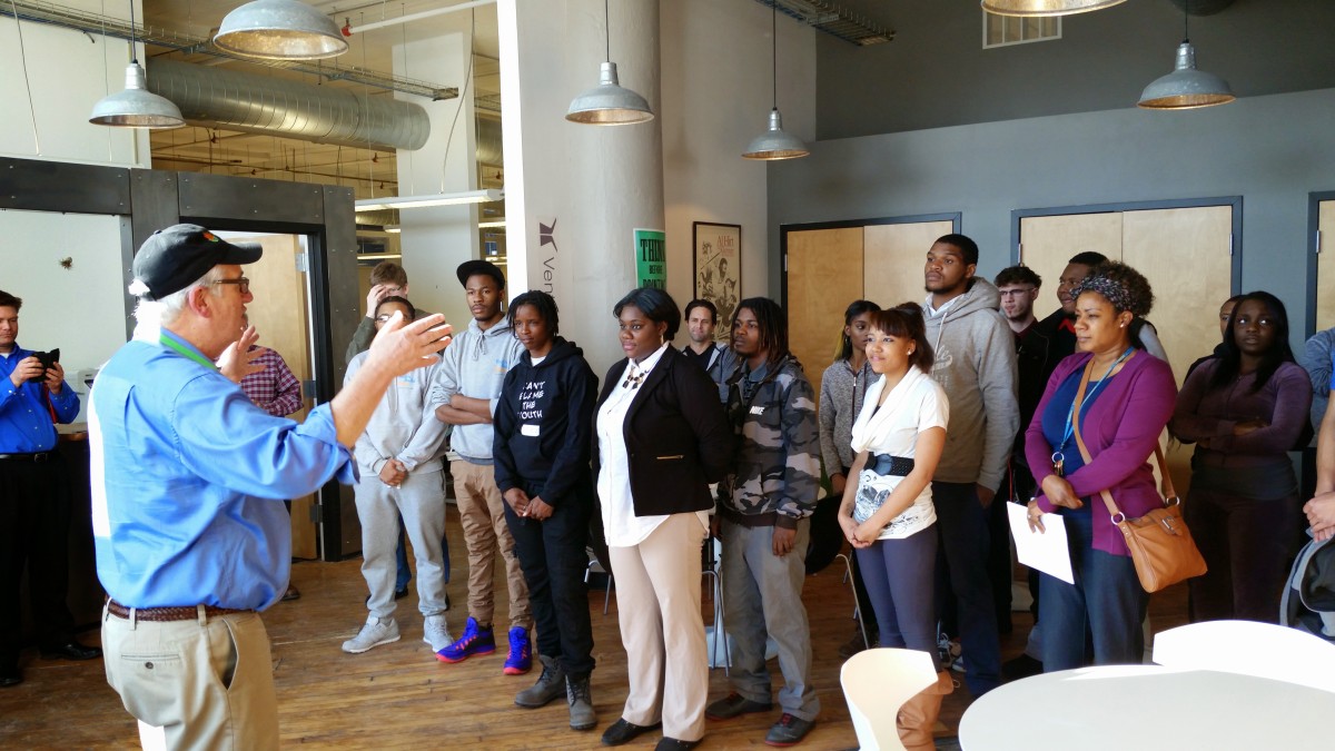 Kitchen Cred founder Doug Barg speaks to YouthBuild students.
