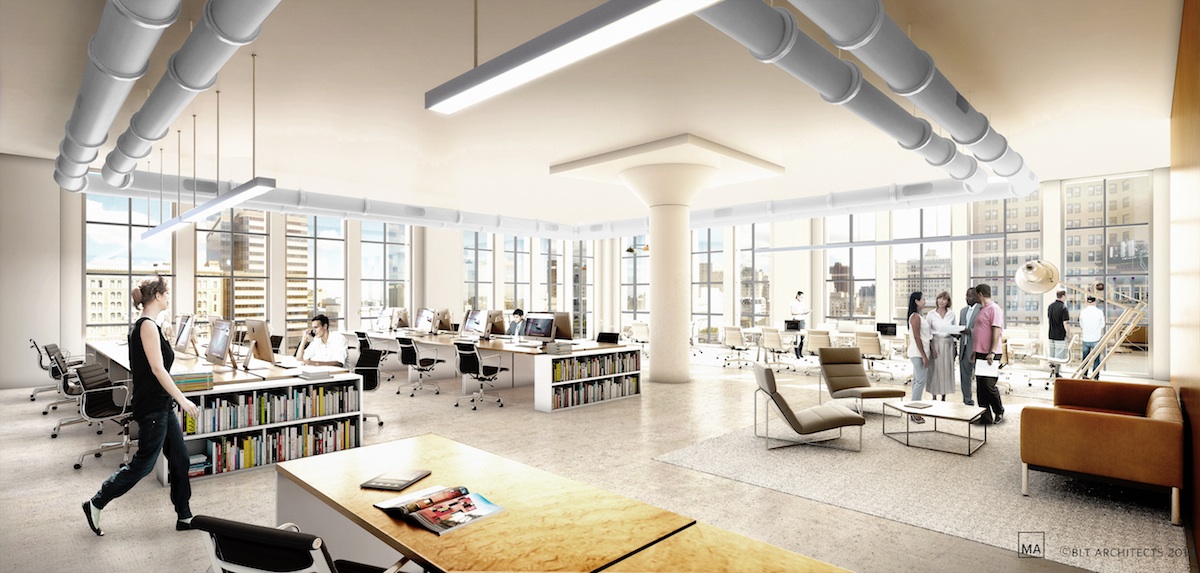 A rendering of an office space inside the forthcoming East Market building.