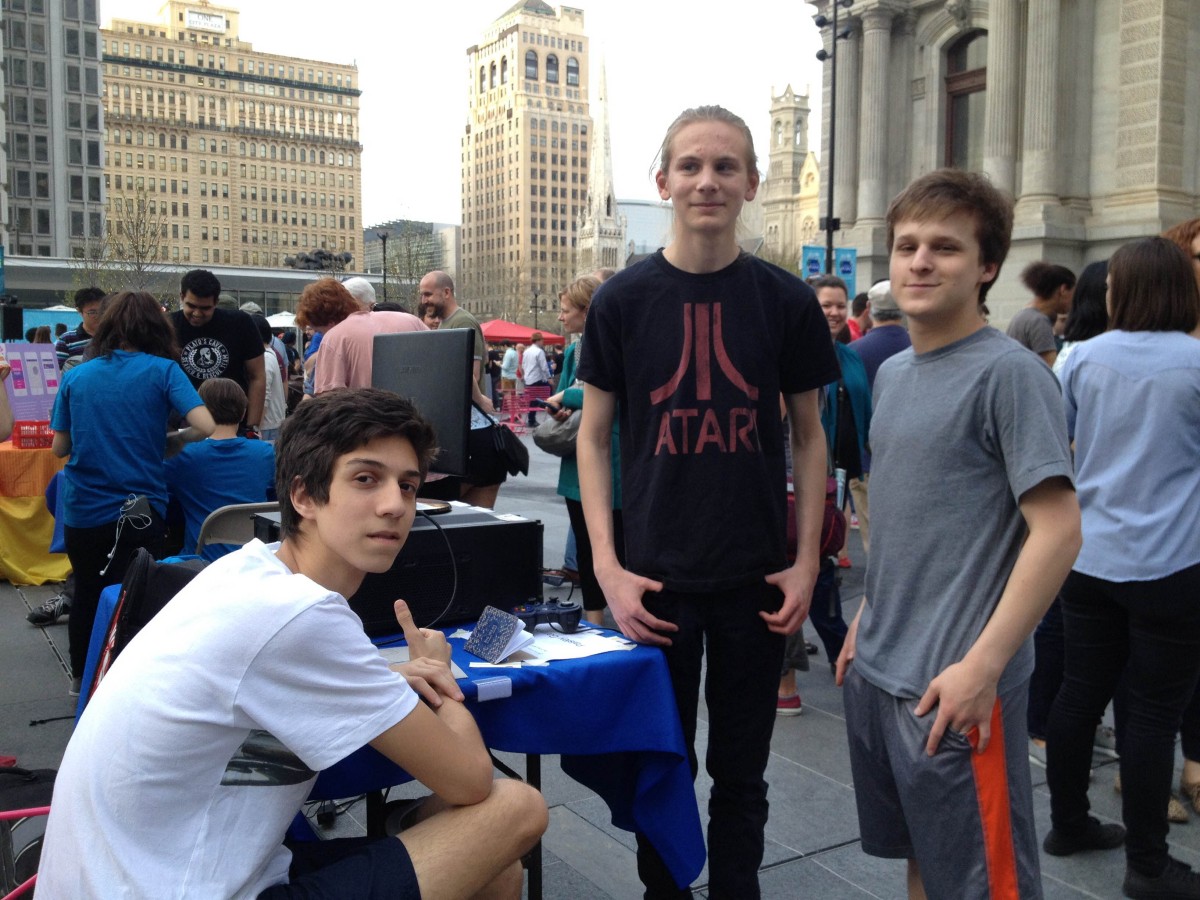 Paisley Games — left to right: August Polite, Tobi Hahn and Josh Berg — showed off “Swat Team” at the Philly Tech Week 2015 kickoff event, Arcade @ Dilworth.