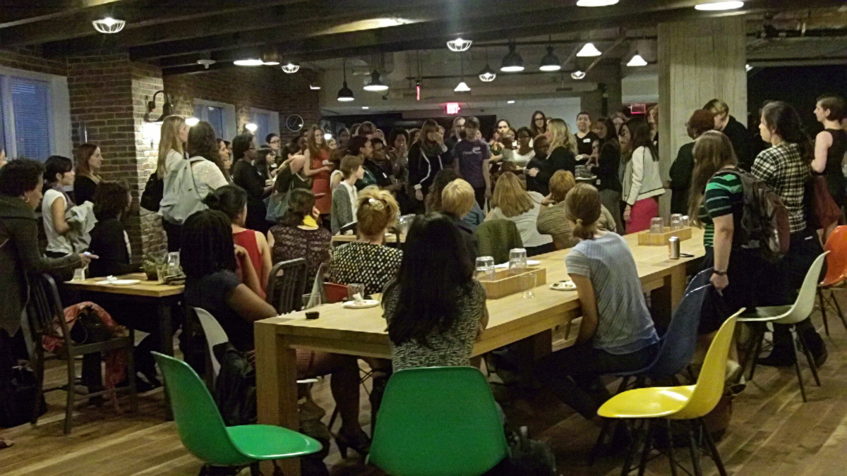 Local women entrepreneurs gather in Google’s D.C. office at a DCFemTech event.