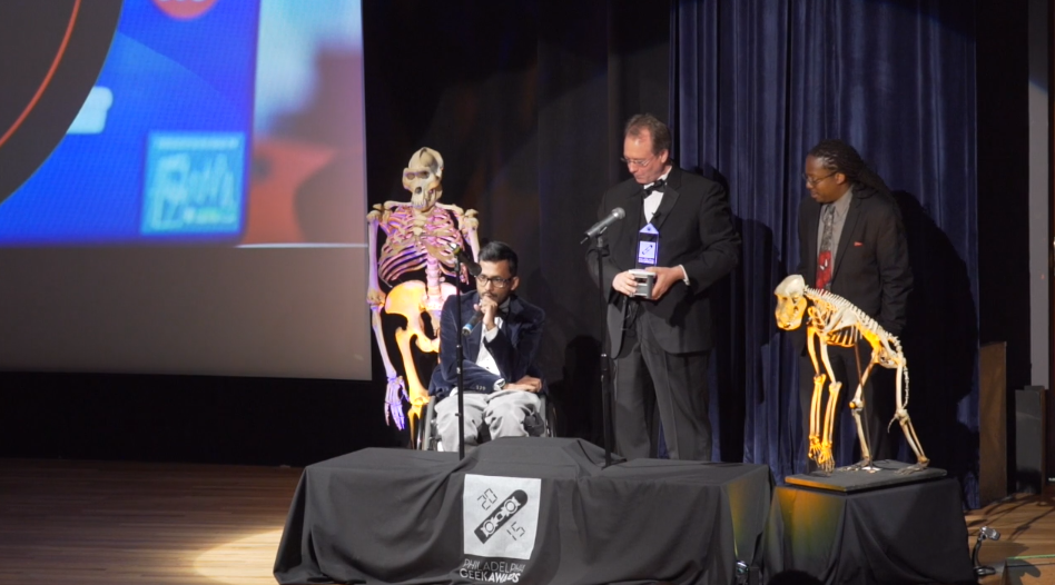 Ather Sharif speaks at the 2015 Philadelphia Geek Awards.