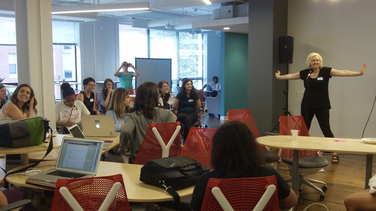 Leah Bannon speaks at her third and last Tech Lady Hackathon, held earlier this month at Impact Hub DC.