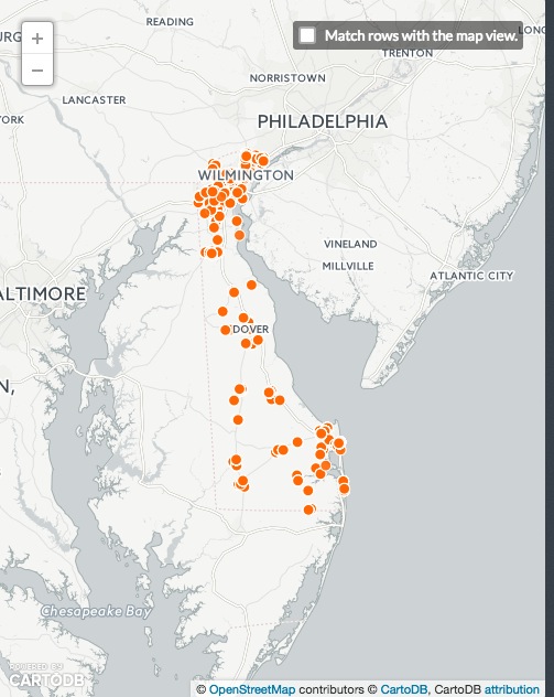 Here's the simple map Mark Headd created of inspected restaurants according to state data.