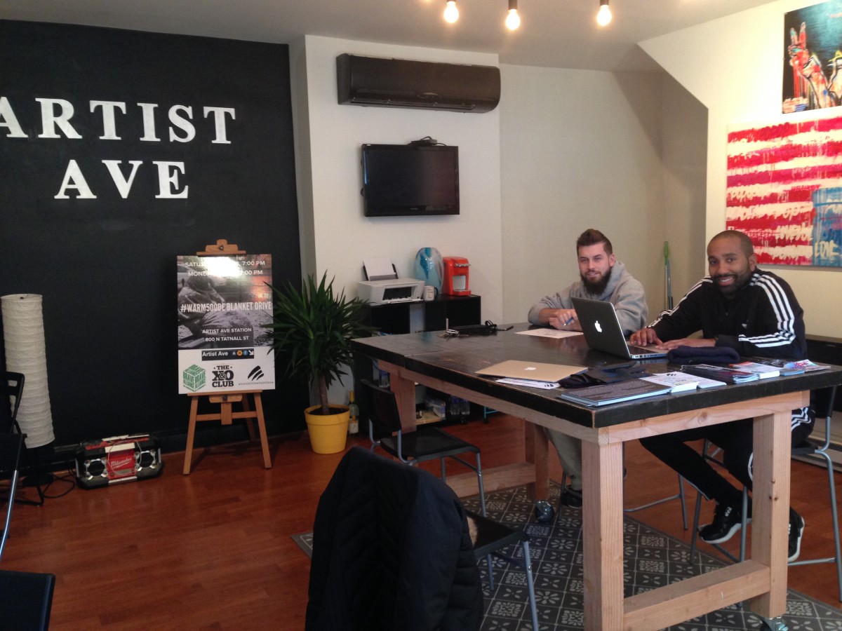 John Naughton, left, and Jason Aviles, right, sit in the main coworking space.