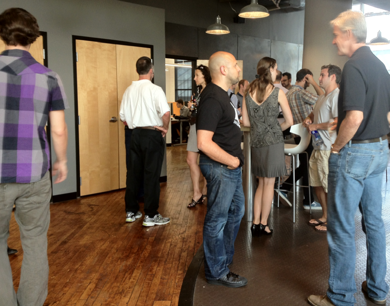 Attendees at a Venturef0rth meetup in Philadelphia exchange ideas