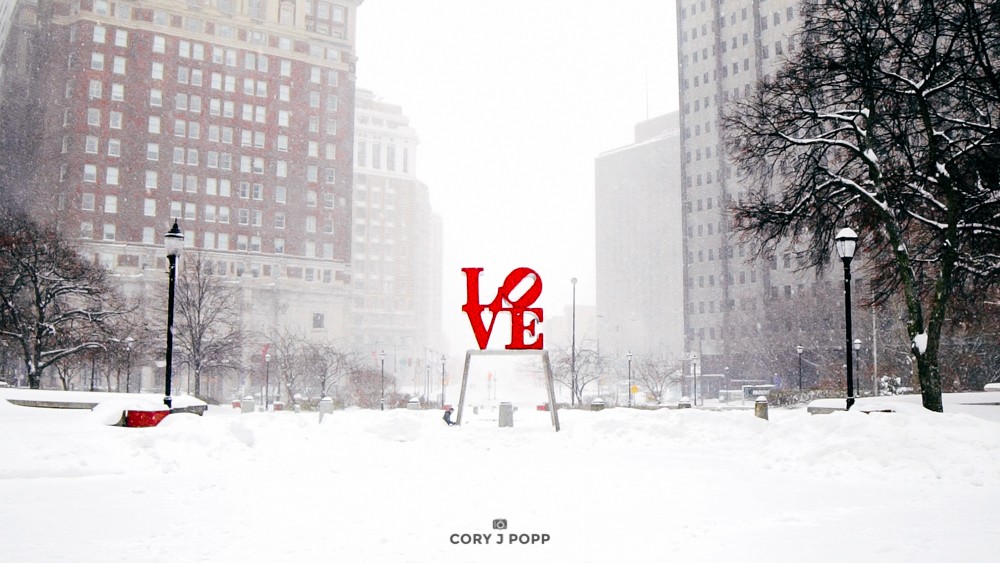 LOVE Park during the blizzard.