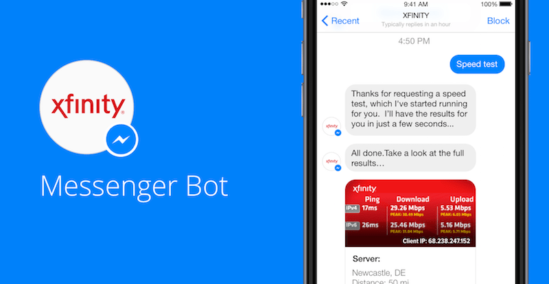 What an Xfinity Messenger bot might look like. (Image courtesy of Stuzo)