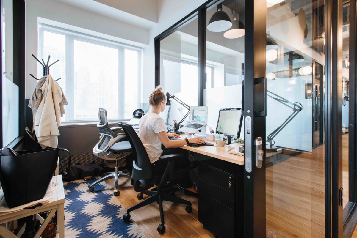 A private office in WeWork's Brooklyn Heights location. 