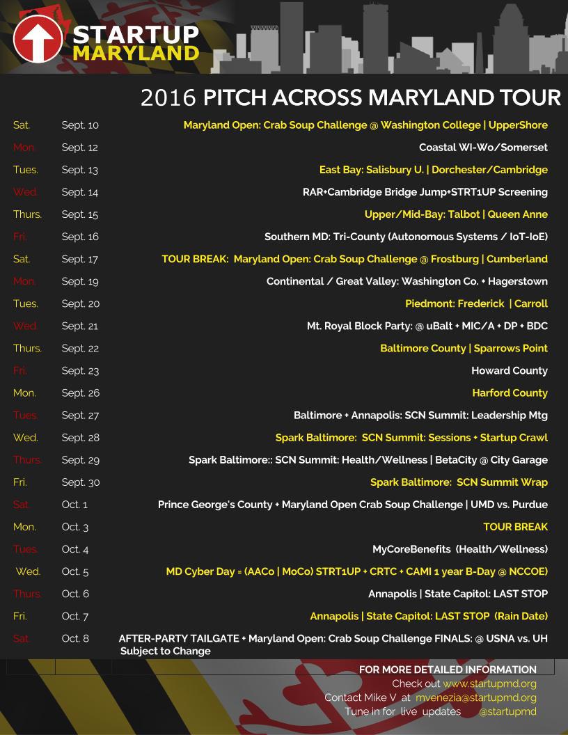 The Pitch Across Maryland schedule for 2016. (Courtesy image)