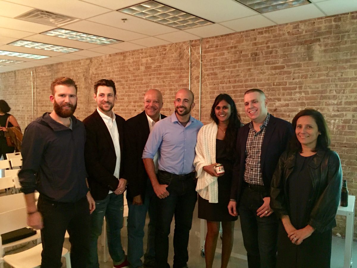 Brooklyn Delhi founder Chitra Agrawal, third from right, relishes her victory at the Sept. 29 Make It In Brooklyn pitch competition.