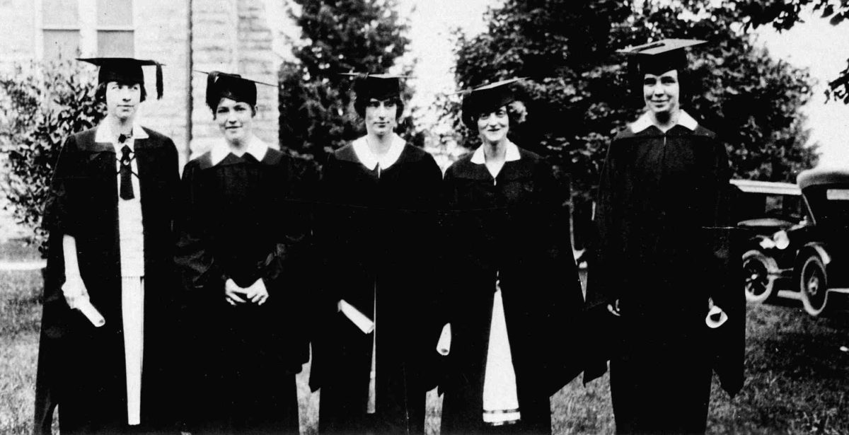 Virginia Tech’s first five full-time female students at graduation in 1925. 