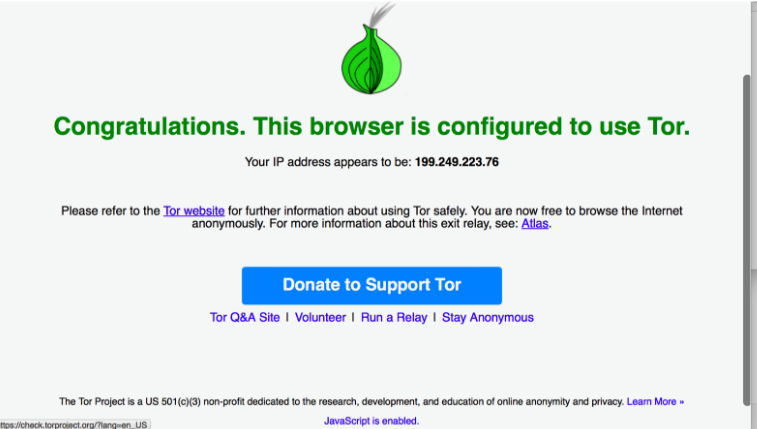 "Congratulations. This browser is configured to use Tor"