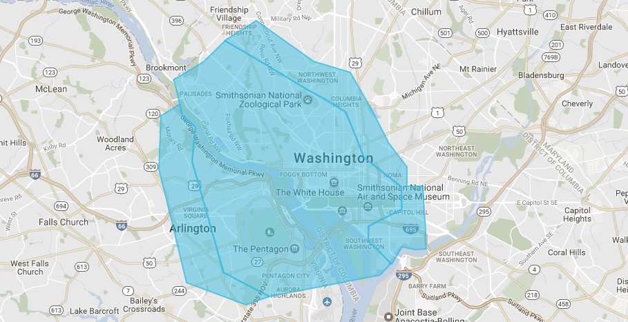 GoPuff's D.C. delivery area. (Screenshot)