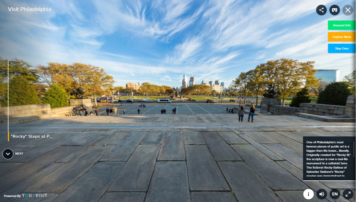 A screenshot of Visit Philly’s 360-degree tour of the Art Museum steps.