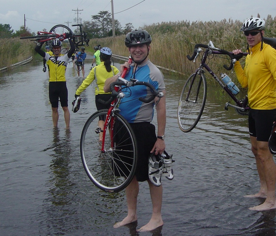 Then-Gov. Jack Markell braves the elements during the 2015 Tour de Delaware.