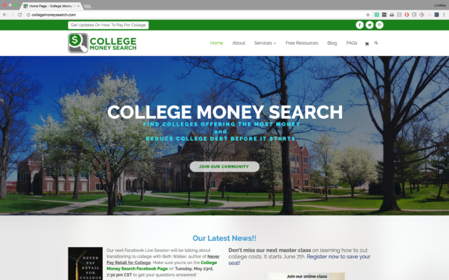 The College Money Search site. (Screenshot)