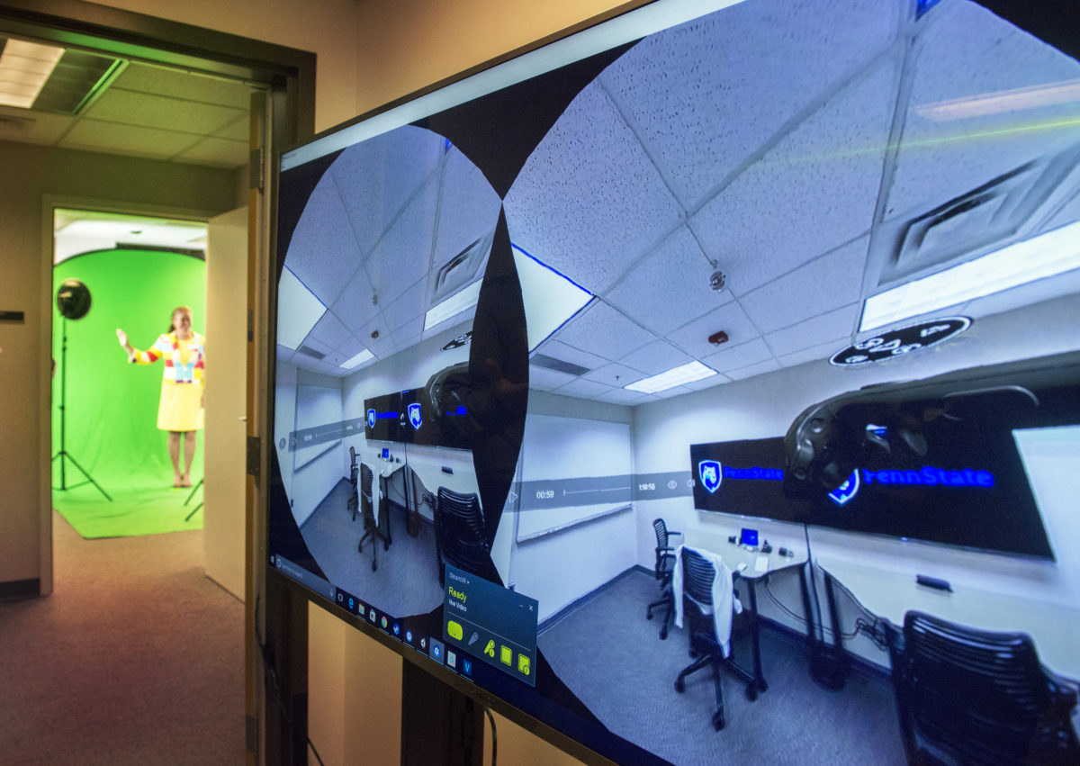 A virtual reality demonstration along with a green screen photo studio were on display at the opening of the Pennsylvania Sexual Assault Forensic Examination and Telehealth Center at Penn State’s Nursing Sciences Building. 