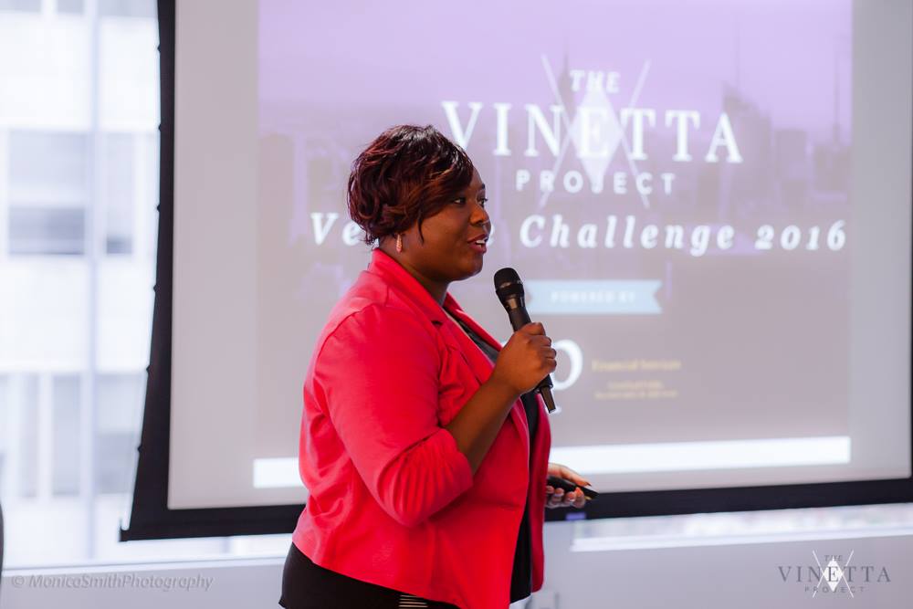 Stacie Whisonant of PYT Funds pitches at the Vinetta Venture Challenge 2016