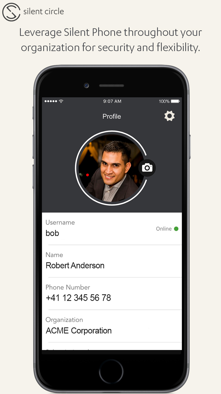 A screenshot of Silent Phone for iOS.