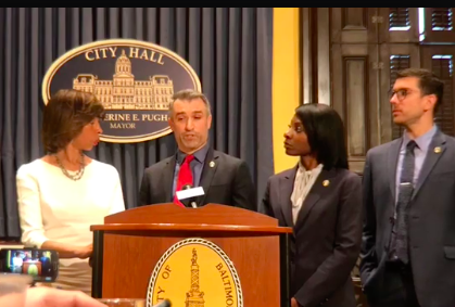 Mayor Pugh with Baltimore's new innovation team. (Screenshot via Facebook)