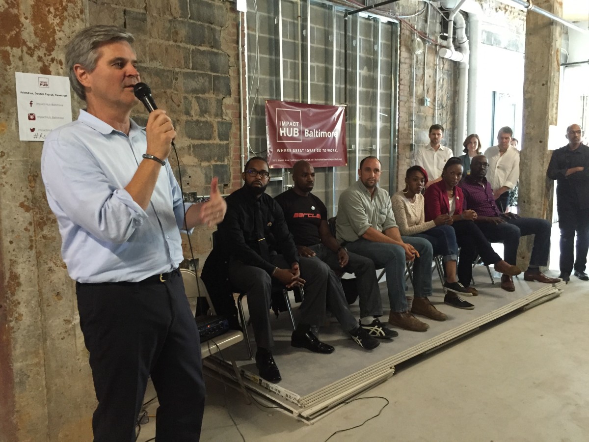 AOL founder Steve Case (left) at a Rise of the Rest tour stop in Baltimore.  