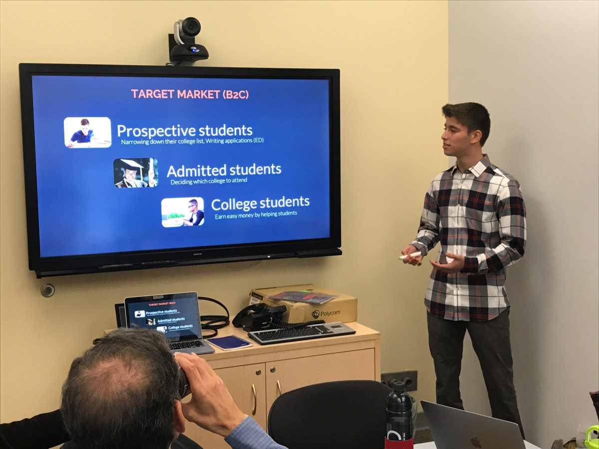 Andrew Cramer presents his business model to the Education Entrepreneurship team at the University of Pennsylvania.