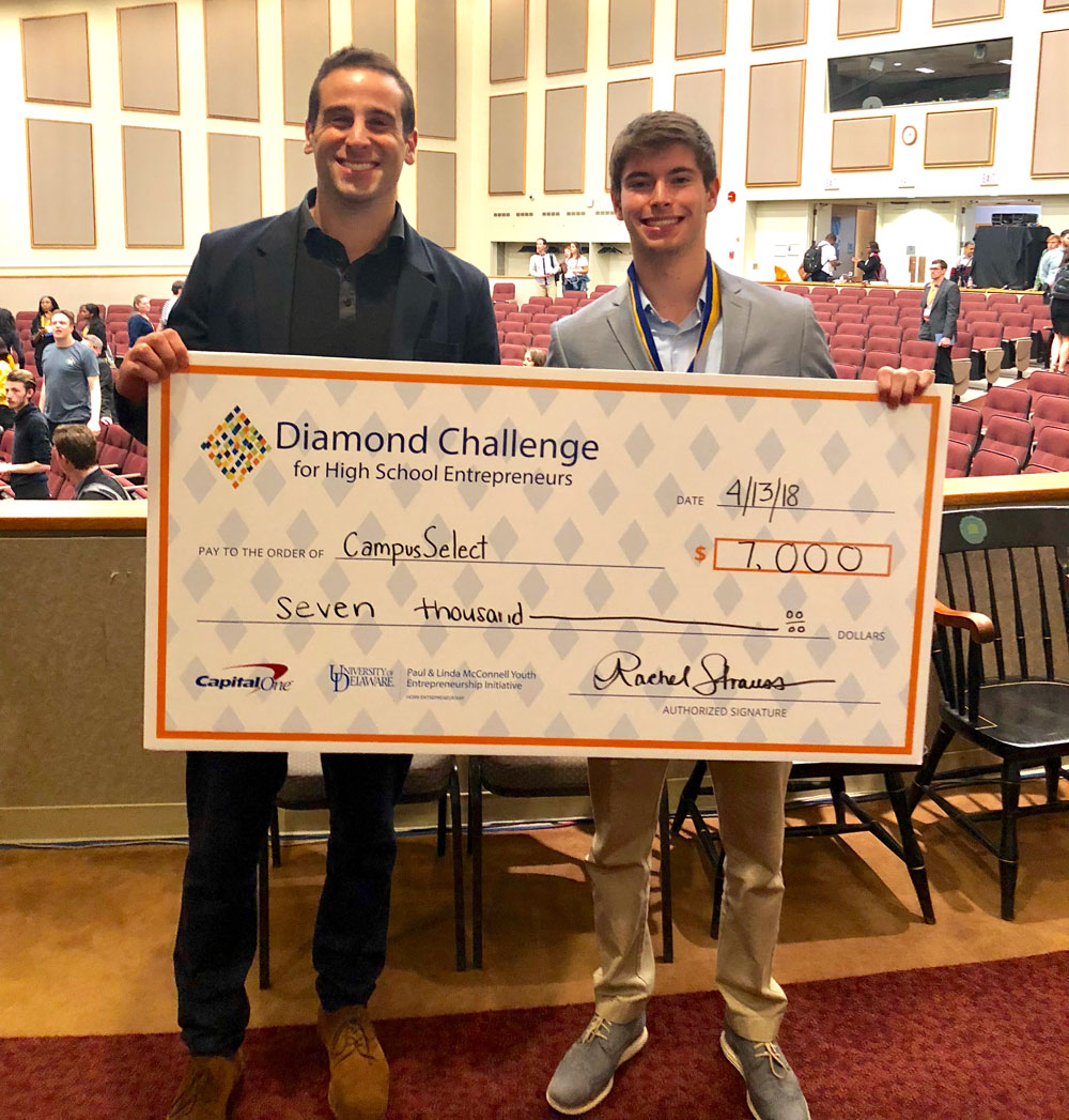 Andrew Cramer poses with the big check at Delaware’s Diamond Challenge.
