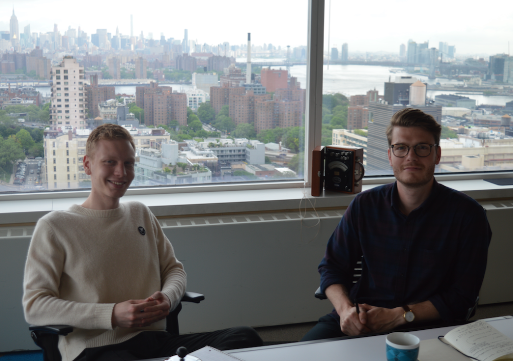 Julius Meilstrup (left) and Jakob Olesen (right) in the Brooklyn offices of the Danish Cleantech Hub.